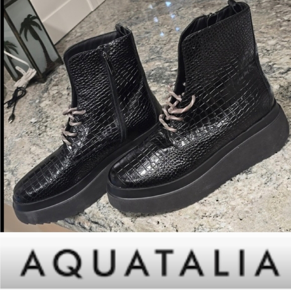 Aquatalia Ornella Croc Weatherproof Wedge Combat Boot